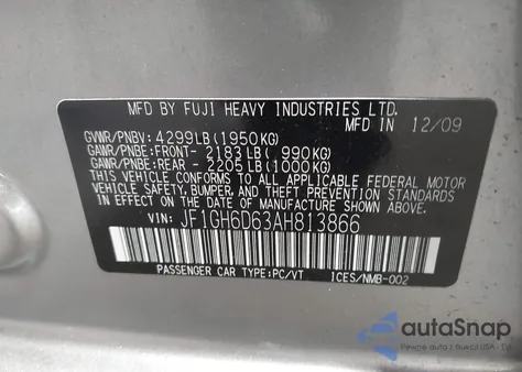 2010 Subaru Impreza Outback Sport z USA, uszkodzony, nr VIN JF1GH6D63AH813866